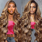 Highlight 13x6 Hd Lace Frontal Wig Human Hair Body Wave  Honey Blonde Brown Human Hair Wig P4/27 Colored Wig
