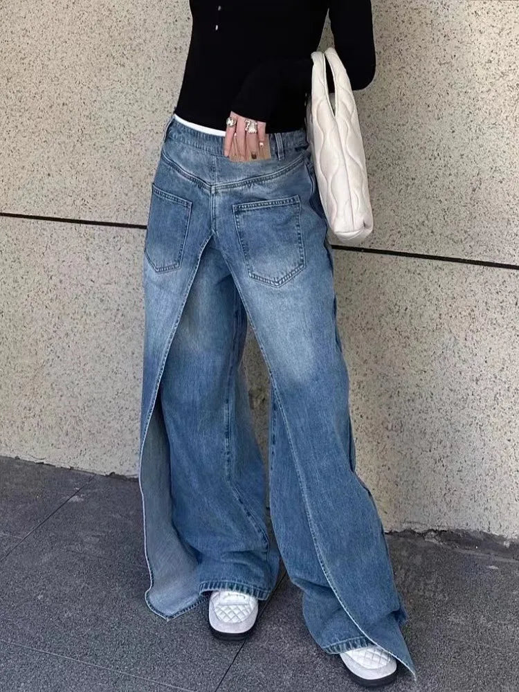 Trashy Y2K Style New Rock Hip Hop Baggy Wide Leg Jeans Pants Women 90S Clothes Vintage Straight Lady Denim Trousers Ropa Mujer