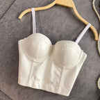 Stylish Wowen PU Leather Corset Imitation Leather Festival Clothing Bustier Lady Cropped Top Girls Punk Rock Club Party Camis