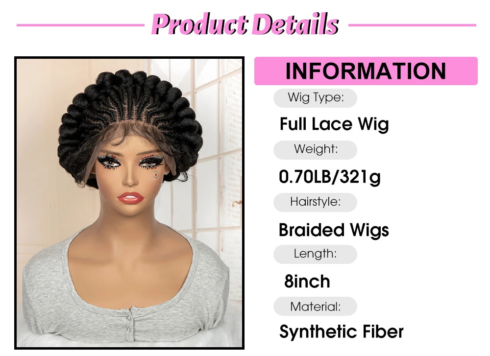 New Synthetic Full Lace Handmade Bantu Braided Wigs African Hair Wig for Black Women Short Cute Knotless Box Braiding Wig