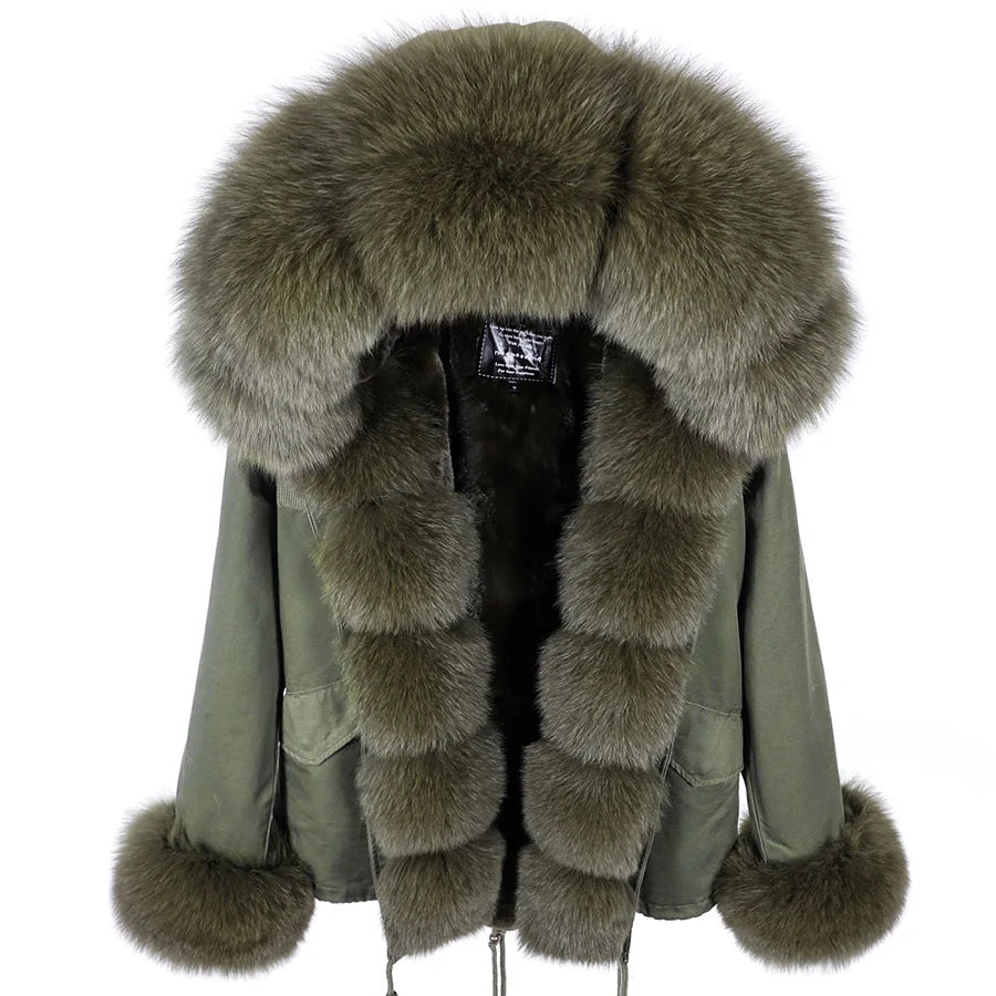 MAOMAOKONG 2025 & 2026 Real Fur Coat New Fashion Fox Fur Collar Winter Women's clothing Removable Lining Thickened Jacket Short Parka