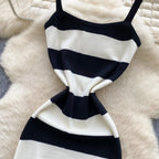 2025 & 2026 Lady New Stripes Ins Fashion Sexy Package Hips Bodycon Dress  Summer Knitted Spaghetti Straps Outfits Maxi Long Women Dress