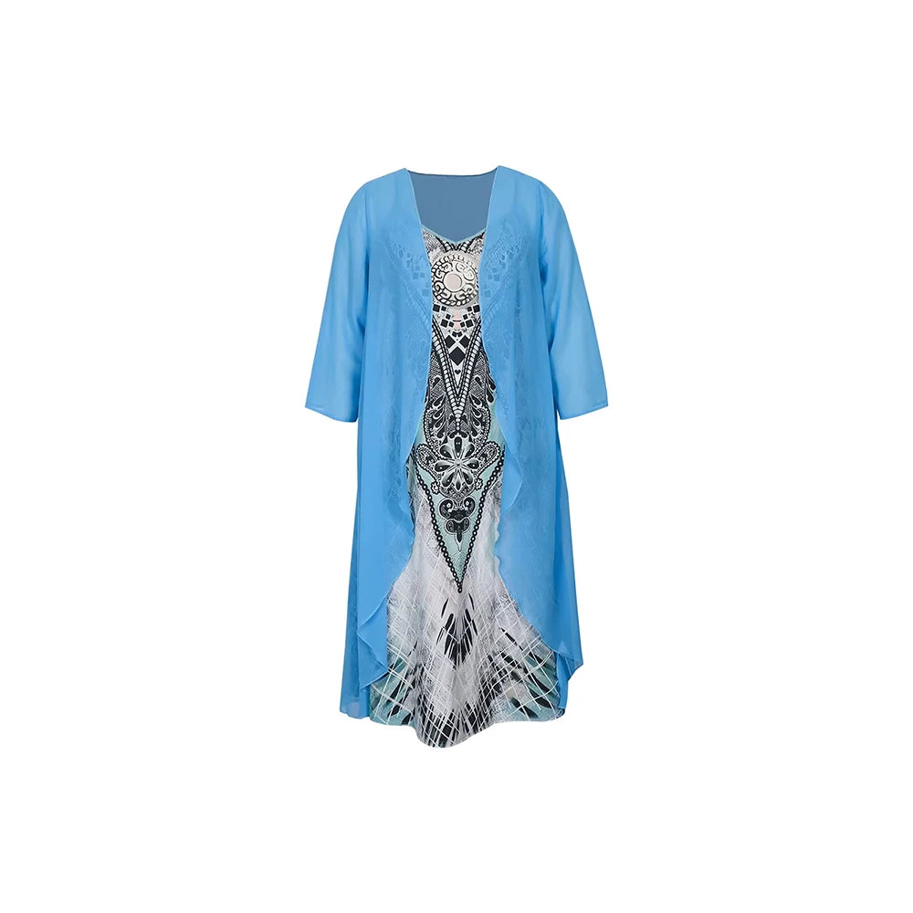 Women's plus Size Casual Dress Sets Solid Open Front & Graphic Printed Clothing Set Comfortable Fashion plus Size Outfits