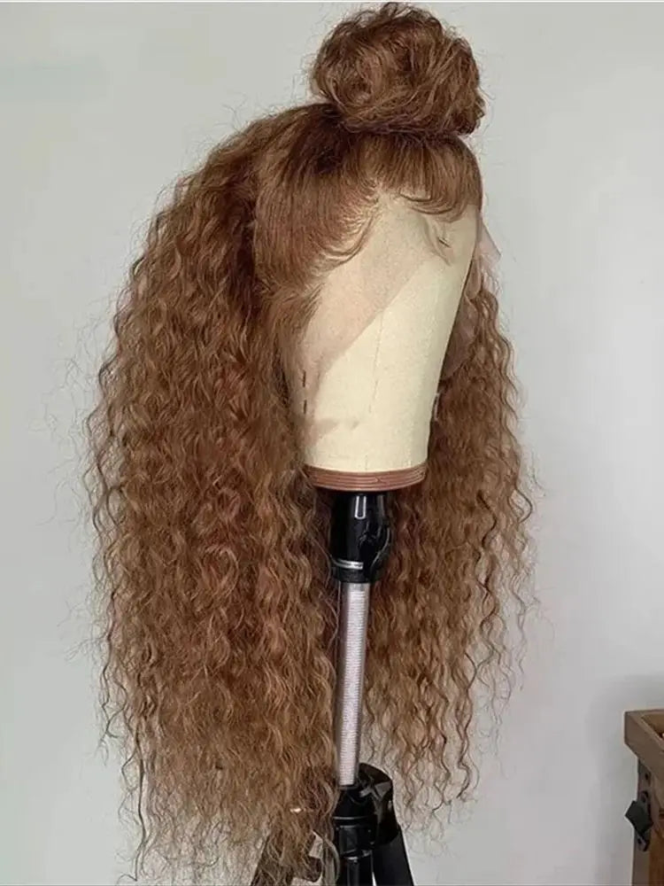 Soft Brown Color 26“Long Kinky Curly 180Density Lace Front Wig For Black Women Babyhair Synthetic Heat Resistant Glueless Daily