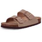 Comwarm Fashion Men's Suede Mules Slippers New Women Clogs Cork Insole Sandals With Arch Support Outdoor Beach Slides Home Shoes