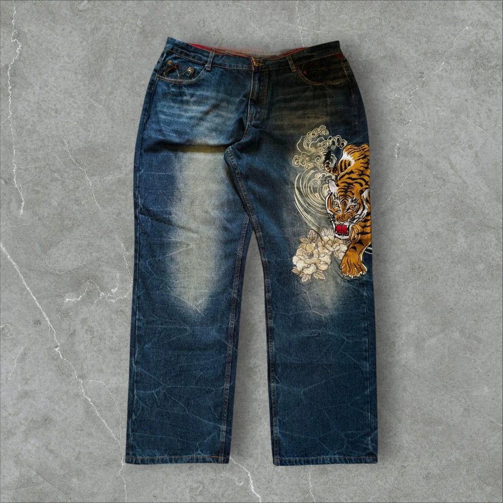 American Japanese Retro Selvedge Jeans Man Y2K High-end Brand Natural Indigo Dip Dyeing Harajuku Mopping Pants