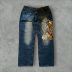 American Japanese Retro Selvedge Jeans Man Y2K High-end Brand Natural Indigo Dip Dyeing Harajuku Mopping Pants