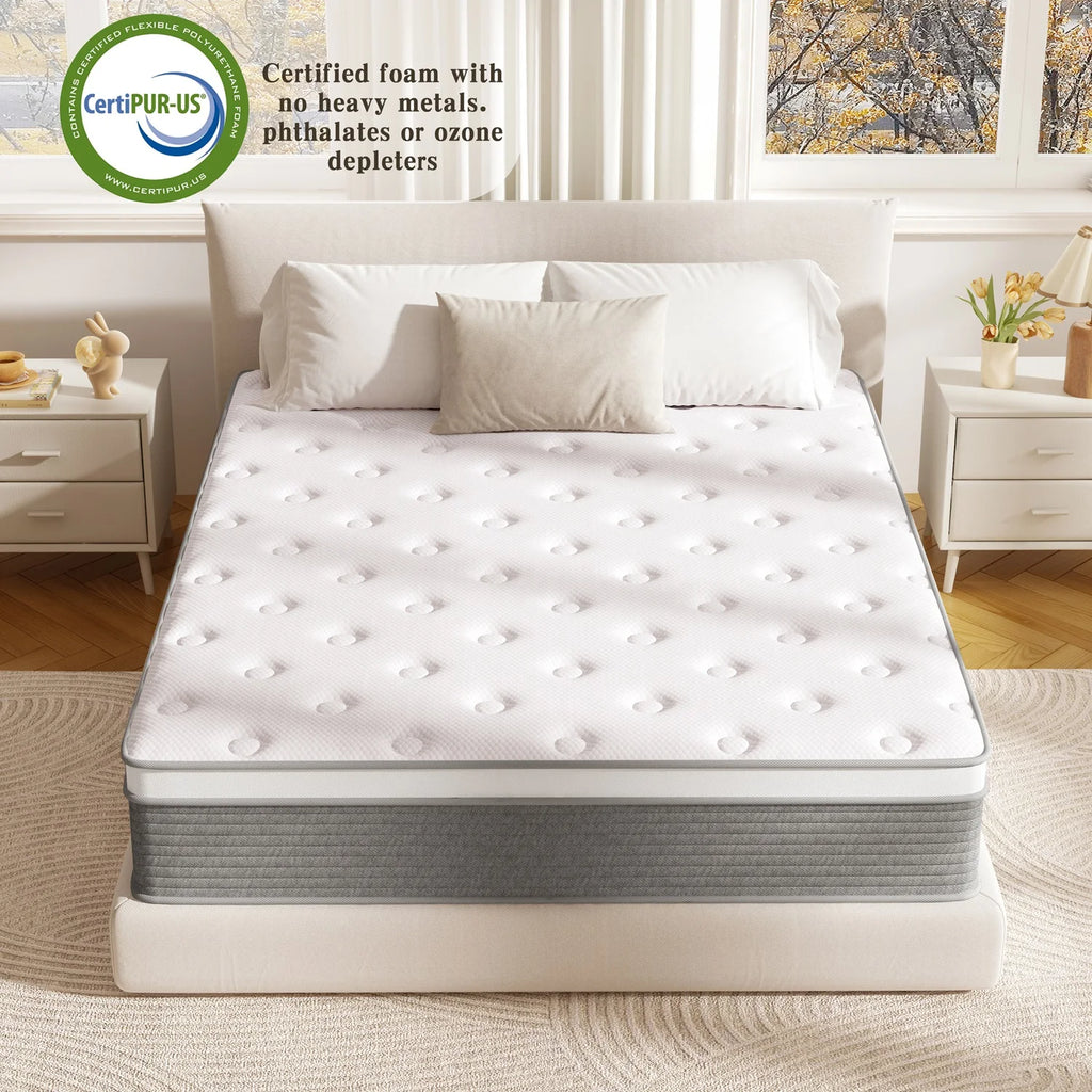 Twin XL Mattress, 12 Inch Twin XL Mattress in a Box Hybrid Design for Cooling Sleep Pressure Relief Supportive Fiberglass Free