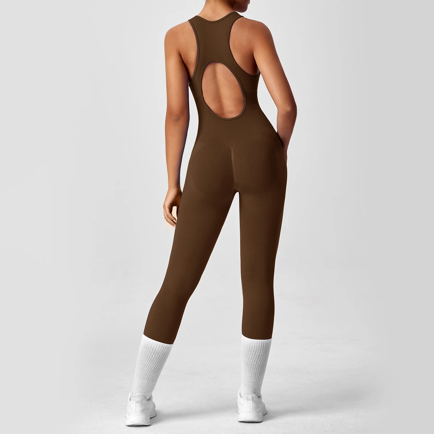 Seamless Peach Booty One-Piece Yoga Bodysuit - V-Back Tummy Control Gym Outfit for Women - Sexy Workout Jumpsuit Fitness Bodycon Secondary image