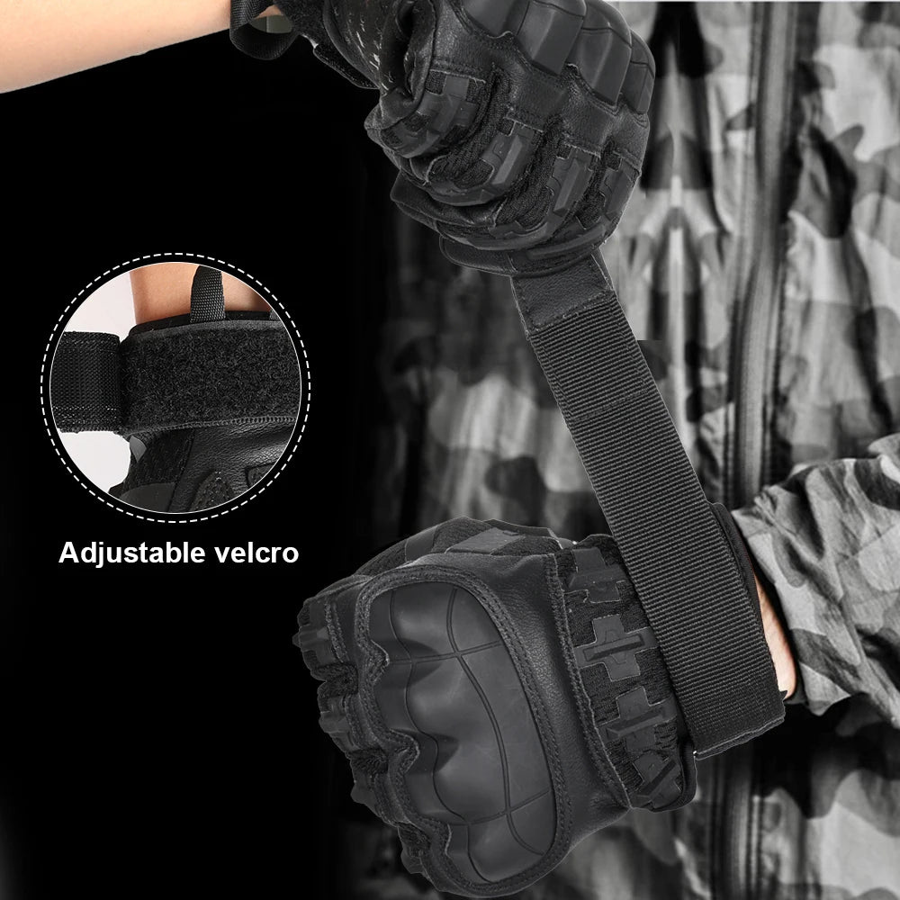 PU Leather Full Finger Tactical Touch Screen Gloves Hiking Cycling Training Climbing Airsoft Hunting Non-slip Protective Gear
