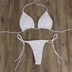 2 Pcs/Set Chic Women Swimwear Pure Colors Simple Quick Dry Backless Bikini Set Sexy Woman Swimsuits For Vacation купальник