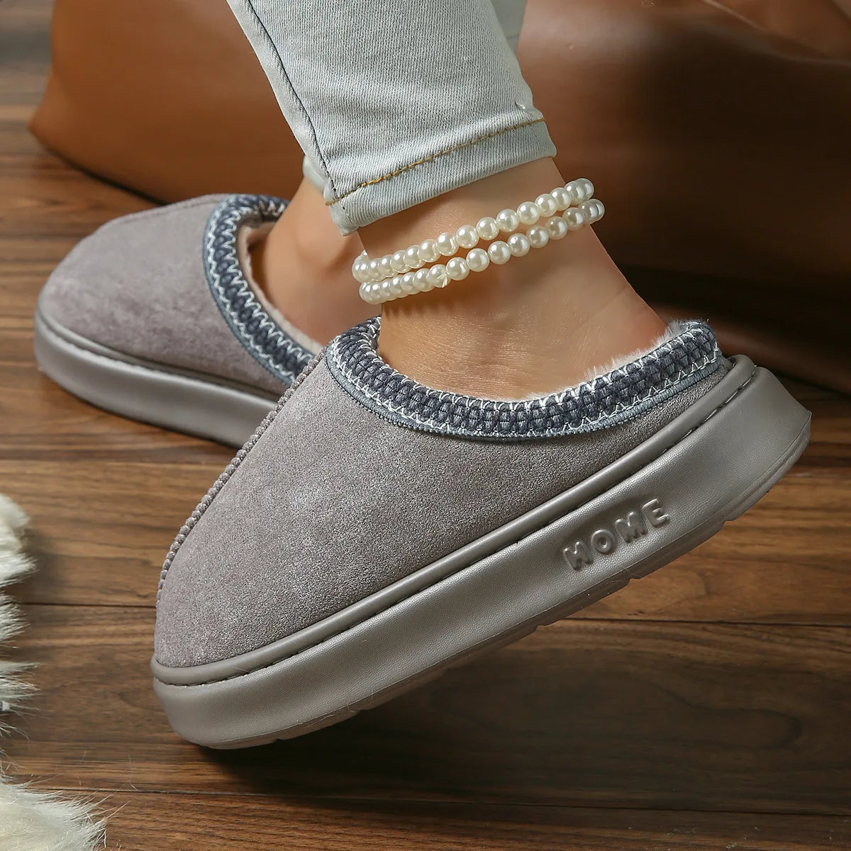 Pantoufles D'hiver Chaudes Pour Femmes, Intérieur En Peluche, Semelle Épaisse Antidérapante, Chaussures De Maison Chaudes Brodée