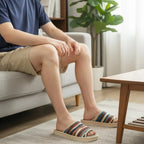 Striped Linen Open Toe Slippers Breathable Indoor House Slippers Anti Slip EVA Sole Lightweight Casual Home Slides For Men Women