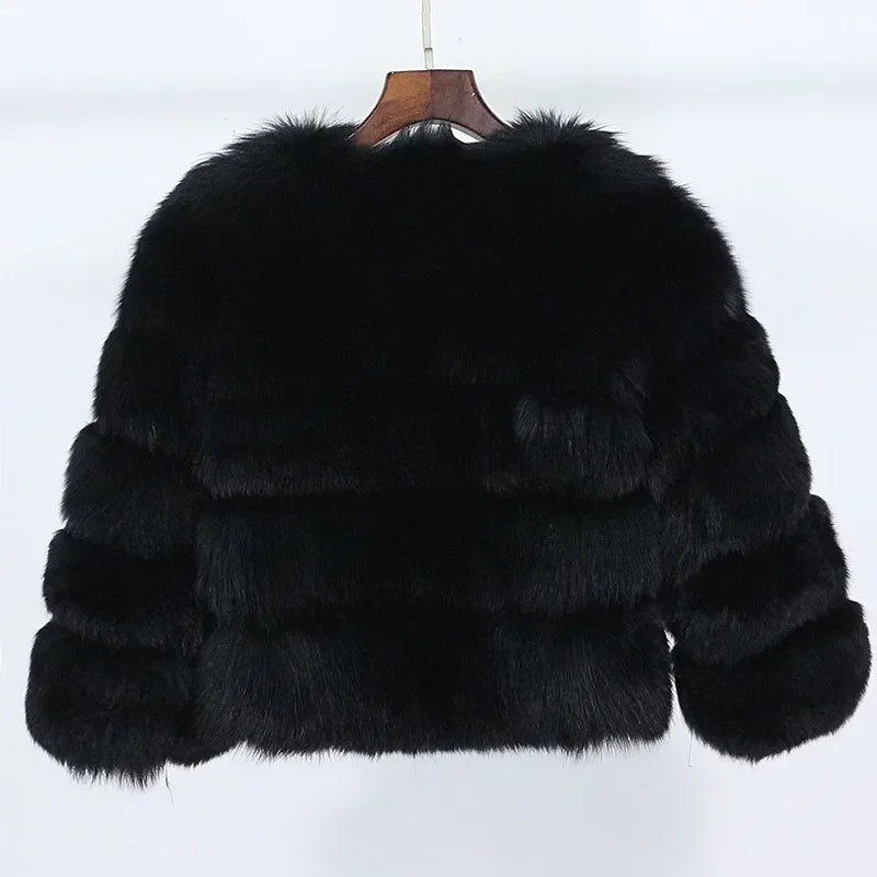 Real Fox Fur Coat Winter Jacket Women O-neck Thick Fashion 2025 & 2026 Natural Fox Fur Raccoon Outerwear Warm Luxury Female Plus Size