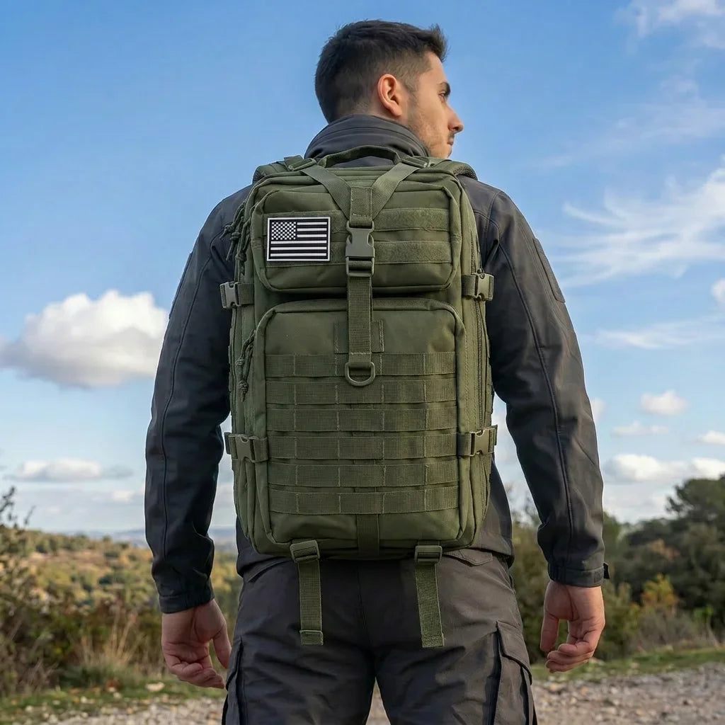 Men 45L Tactical Hiking Backpack Molle Mountaineering Water Resistant Outdoor Camping Trekking Backpacking Bushcraft Travel Rucksack Bug Out Bag Survival Emergency Large Capacity Climbing Cycling Daypack Women Durable Wear Re