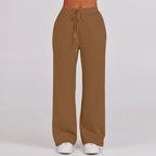 Solid Two-piece set Women Fashion Long Sleeve Zipper Sweater Pullover Tie up Pocket Wide Leg Pant Suit Loose Casual Sport Sets