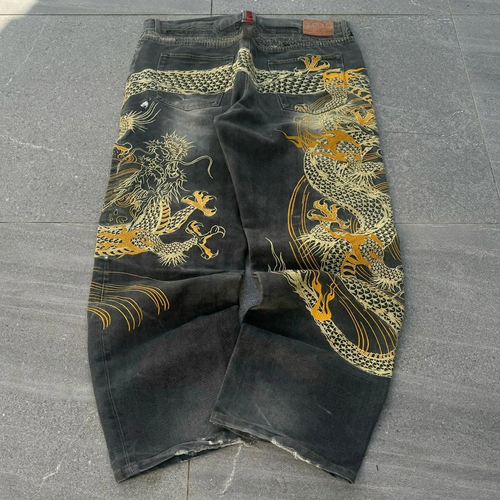 American Japanese Retro Selvedge Jeans Man Y2K High-end Brand Natural Indigo Dip Dyeing Harajuku Mopping Pants