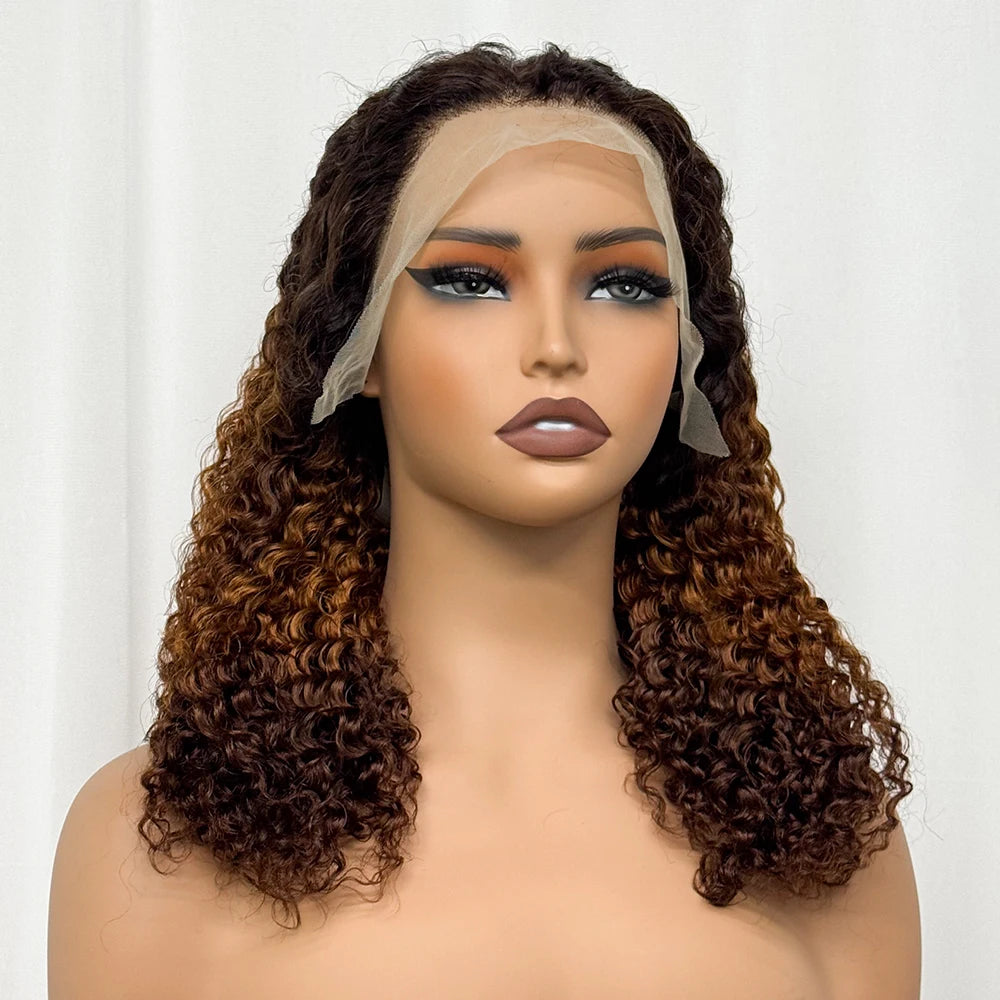 Double Drawn 250% Density Ombre 18 Inches Water Wave Curly Human Hair Wigs 13x4 Transparent Lace Frontal Hair Wig for Women Secondary image