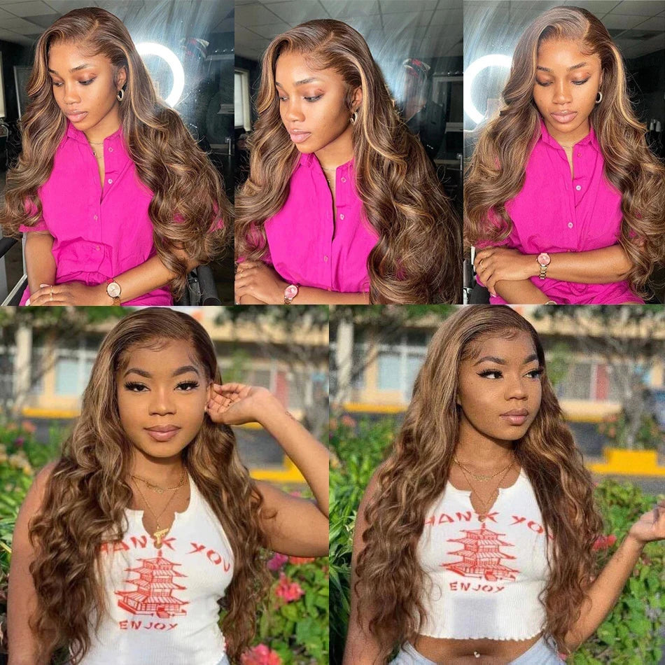 13x4 13x6 HD Lace Front Wigs 200% Density P4/27 Highlight Body Wave Human Hair Wigs 36 Inch Pre Plucked Brazilian Human wigs