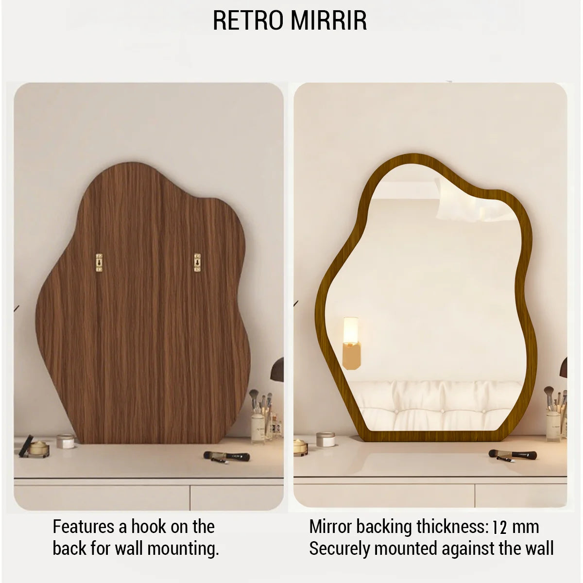 Irregular Wall Mirror Wavy Wooden Framed Modern Bohemian Decorative Mirror for Bathroom Bedroom Living Room Entryway Secondary image