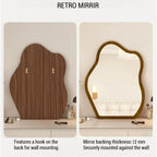 Irregular Wall Mirror Wavy Wooden Framed Modern Bohemian Decorative Mirror for Bathroom Bedroom Living Room Entryway