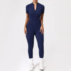 Seamless Yoga Jumpsuits Sports Fitness Zipper Hip-lifting Short-sleeved Backless Dance Workout Gym Shorts Bodysuits for Women