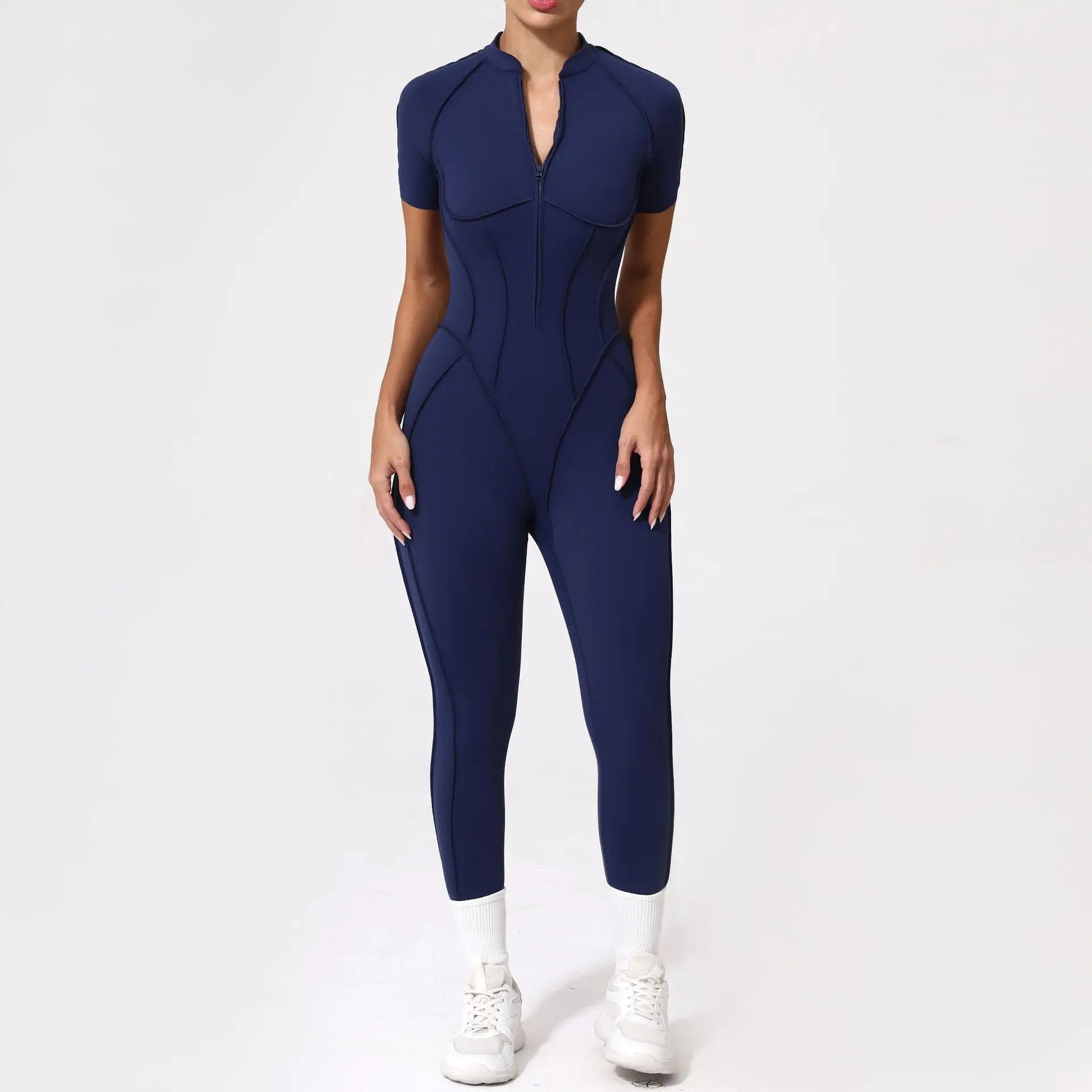 Seamless Yoga Jumpsuits Sports Fitness Zipper Hip-lifting Short-sleeved Backless Dance Workout Gym Shorts Bodysuits for Women