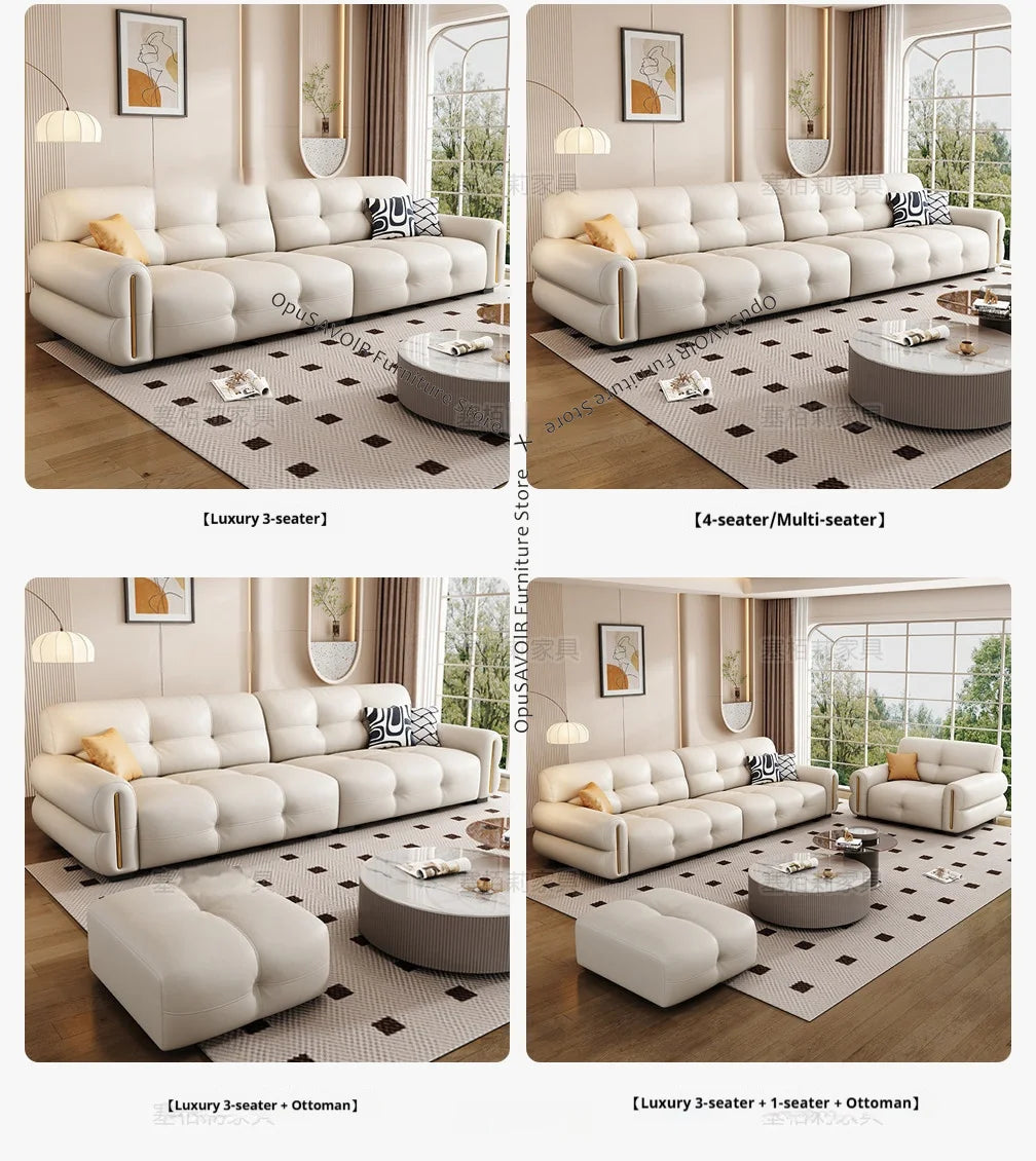 Italian Minimalist Sofa Modern Luxury Living Room Couch Straight Sofa Set Persons Genuine Leather Upholstered Furniture JT40