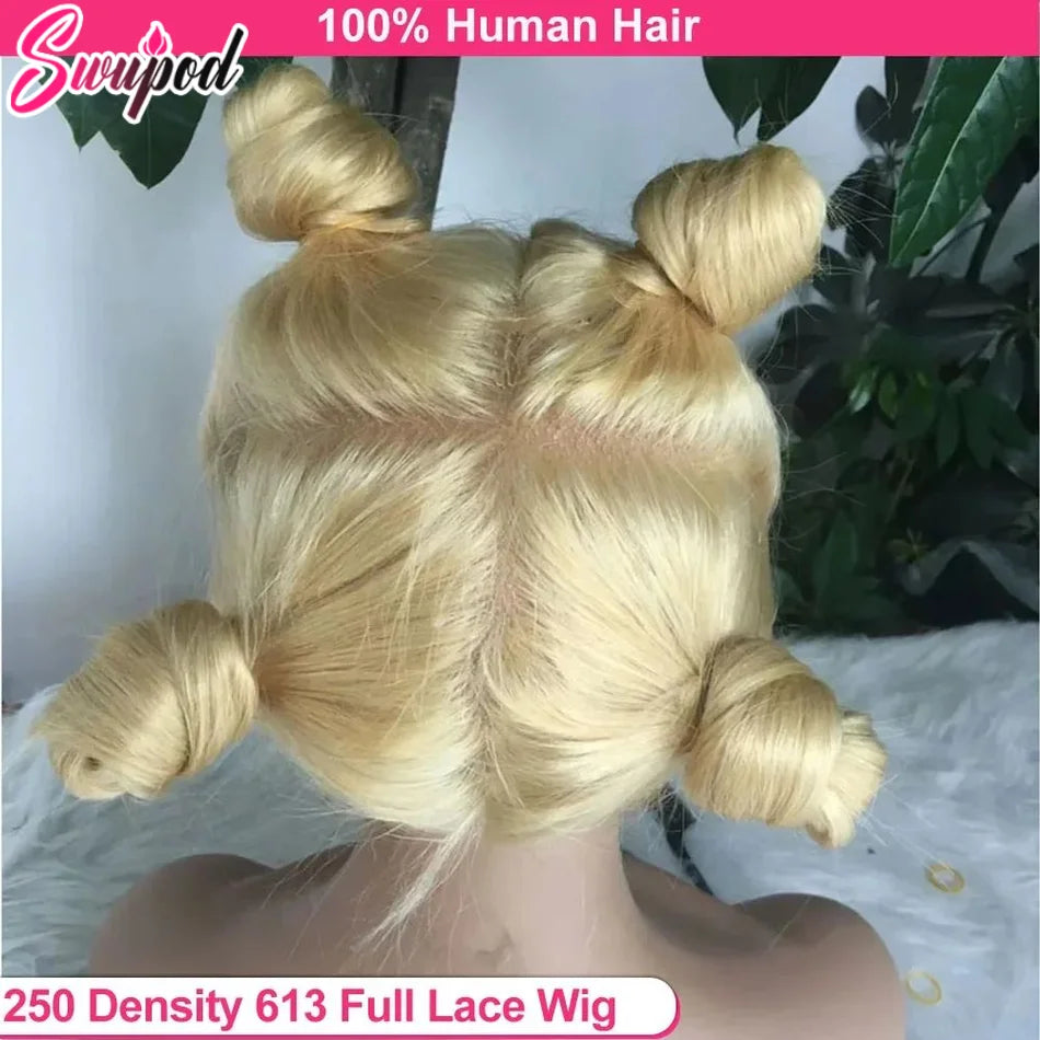 Full Wig Human Hair 250 Density 613 Blonde Preplucked Straight Full Human Hair Wig Real Glueless Hd Lace Frontwig