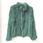 Women Winter Real Rabbit Fur Knitted Coat Female Casual Long Sleeve Genuine Fur Jacket Warm Thick Outwear Femme
