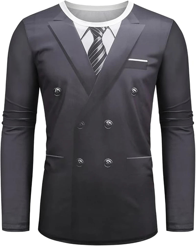 3D Print Realistic Suit Tuxedo Pattern T Shirts Men Long Sleeve Casual Fashion T-shirt Sweatshirt Breathable Streetwear Tshirt Main image