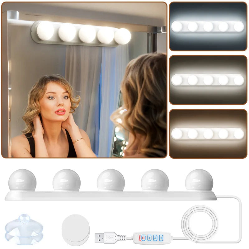 Makeup Mirror LED Light Bulbs Vanity Lights USB Adjustable brightness and colour temperature Bathroom Dressing Table Lighting Main image