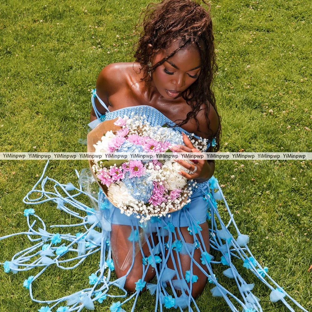 Pink Gorgeous Straight Cocktail Dress With Flowers Tassels Beads Luxury Birthday Dress African Sexy Evening Dresses Customized
