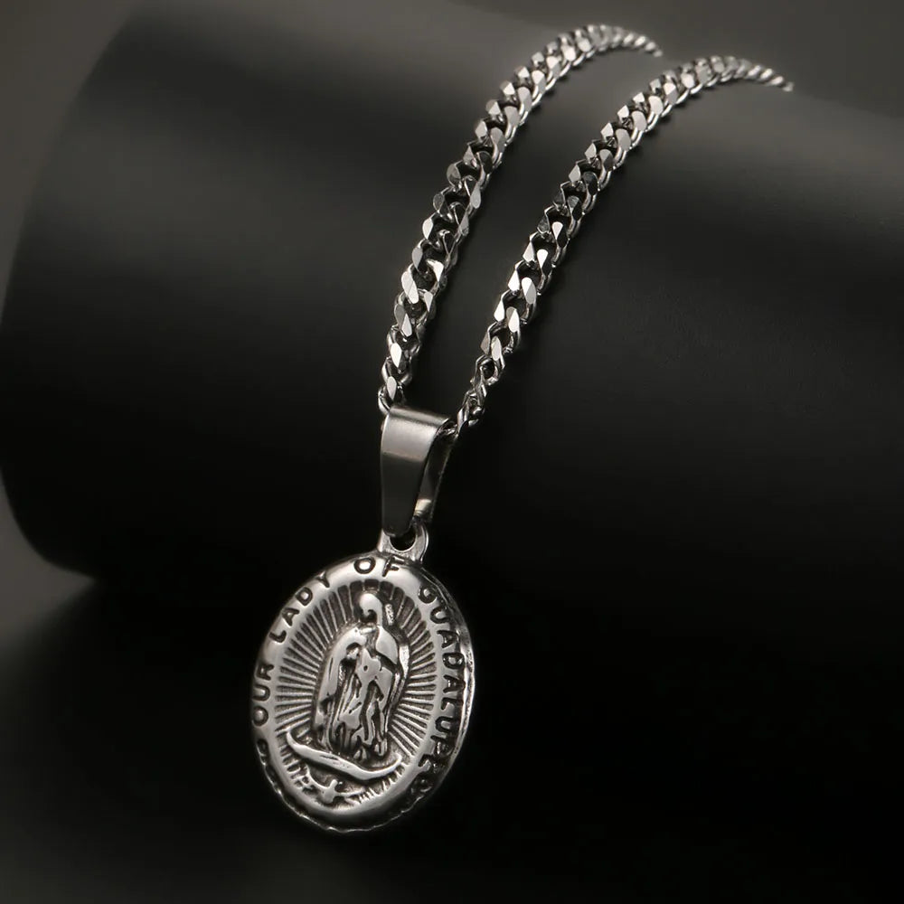1PC Vintage Fadeless Stainless Steel Virgin Mary Necklace for Men Women Saint Benedict Medal Necklace Men Spiritual Jewelry Secondary image