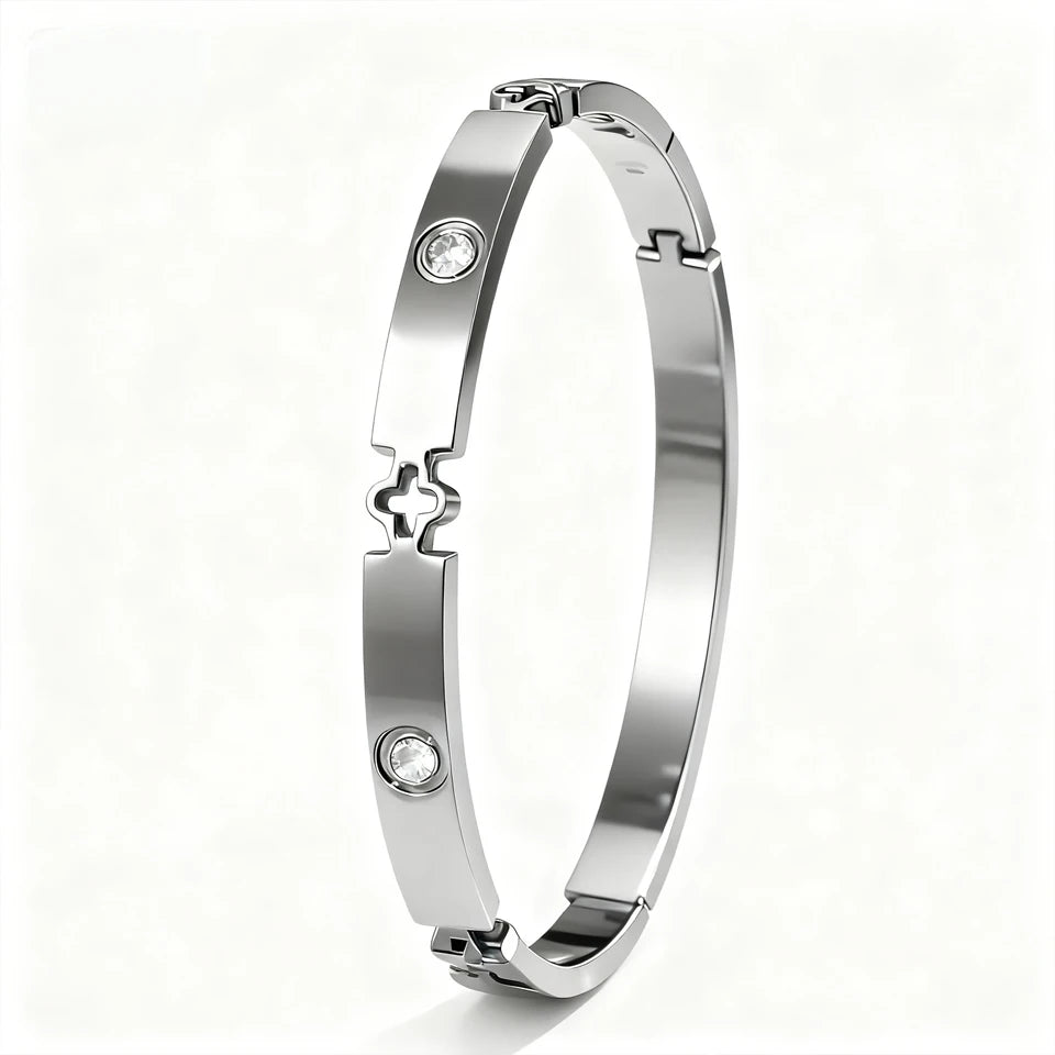ZAKOL 5/1pcs Creative Stainless Steel Four-leaf Flower Bracelet Set for Women Buling Zirconia Inlaid Fashion Stackable Jewelry