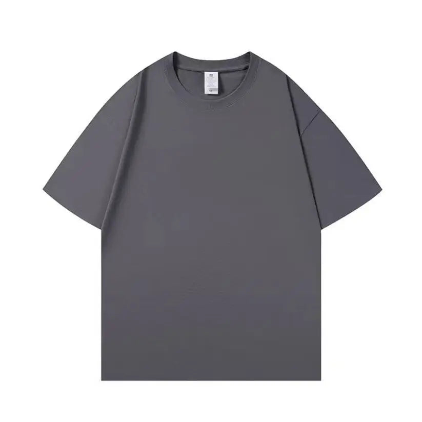 Heavyweight Impermeable 300g Carbon Matte Pure Cotton Thick Short Sleeved T-shirt Men and Women Pure White Simple Base Shirt