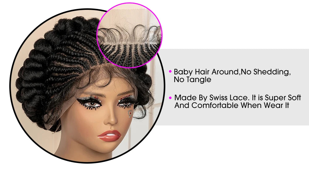 New Synthetic Full Lace Handmade Bantu Braided Wigs African Hair Wig for Black Women Short Cute Knotless Box Braiding Wig