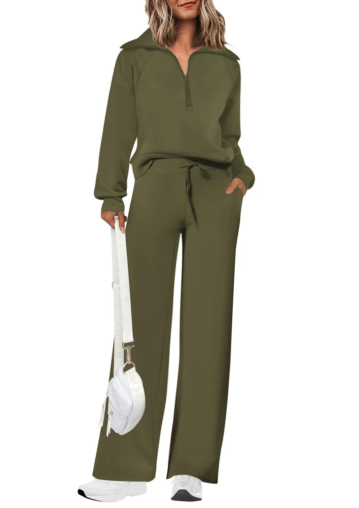 Womens 2 Piece Outfits Sweatsuit Set Oversized Half Zip Sweatshirt Wide Leg Sweatpants Lounge Set Tracksuit
