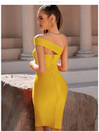 Bandage Dress Women Elegant Black One Shoulder Strapless Celebrity Runway Party Dress White Blue Split Party Pink Evening Dresse