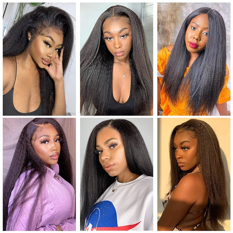 Human Hair 3 IN 1 Kinky Straight Wear and Go Half Wig Kinky Straight Upgrade Pre Plucked With Baby Hair Wig For Women Put Go