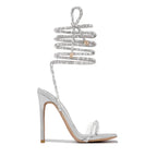 Liyke Sexy Gold Crystal Ankle Cross Strap Sandals Women Summer Party Wedding Banquet Shoes Fashion Open Toe Club Stripper Heels
