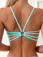 Cikini Solid Texture Split Bikini Set With Underwire, Summer Beach Swimwear Bathing Suit For Women