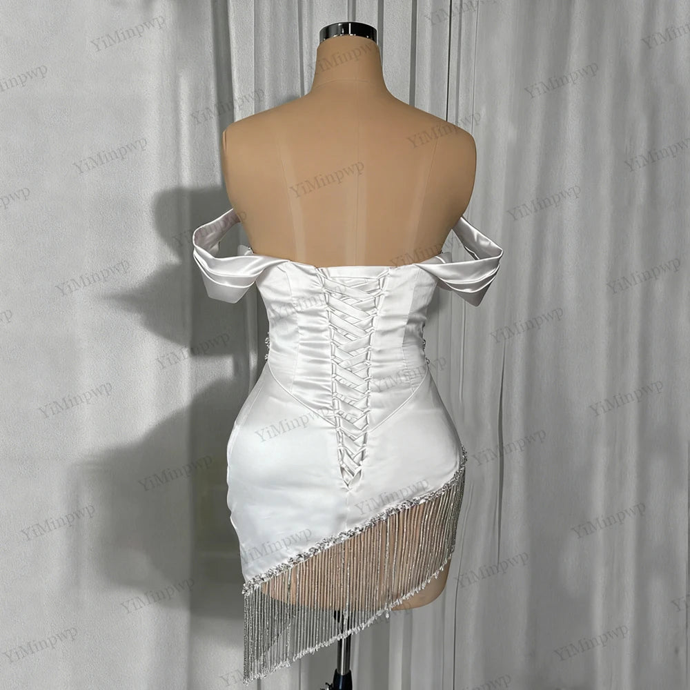 Crystal Ivory Cocktail Gown Pleat Straight Mini Homecoming Prom Dress Birthday Dress Satin Luxury 2026 Blackgirl Customized