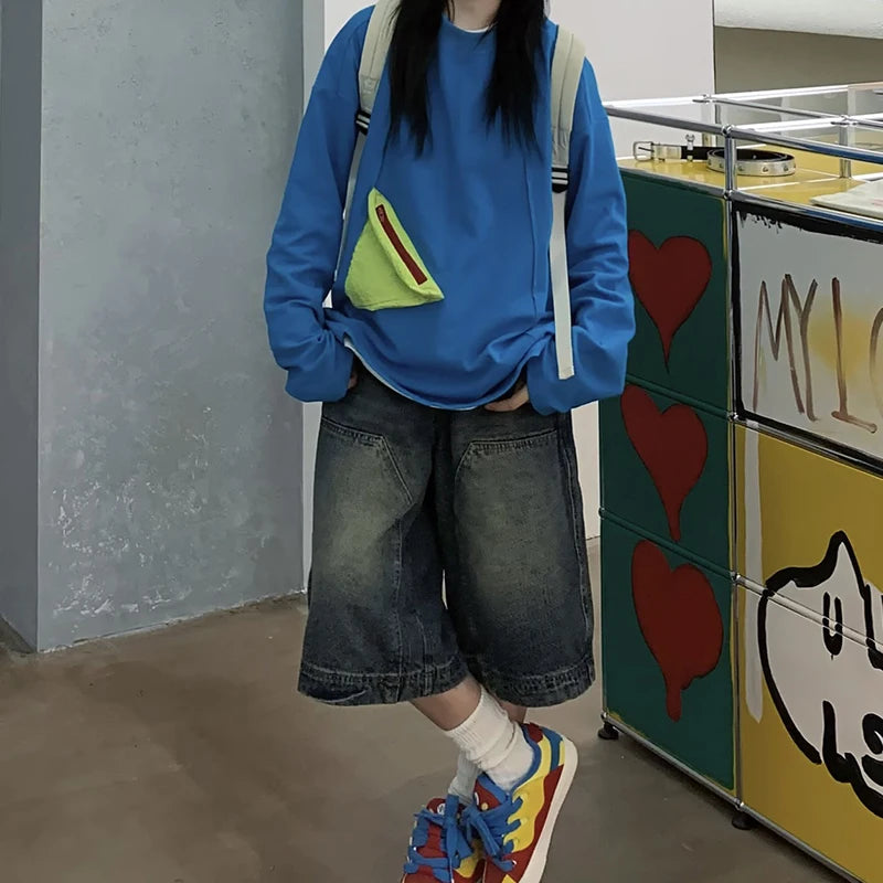 Y2K Vintage Baggy Jean Shorts Womens Washed Wide Leg Capri Pants Casual Barrel Jeans Denim Shorts Mens Oversized Jorts Secondary image