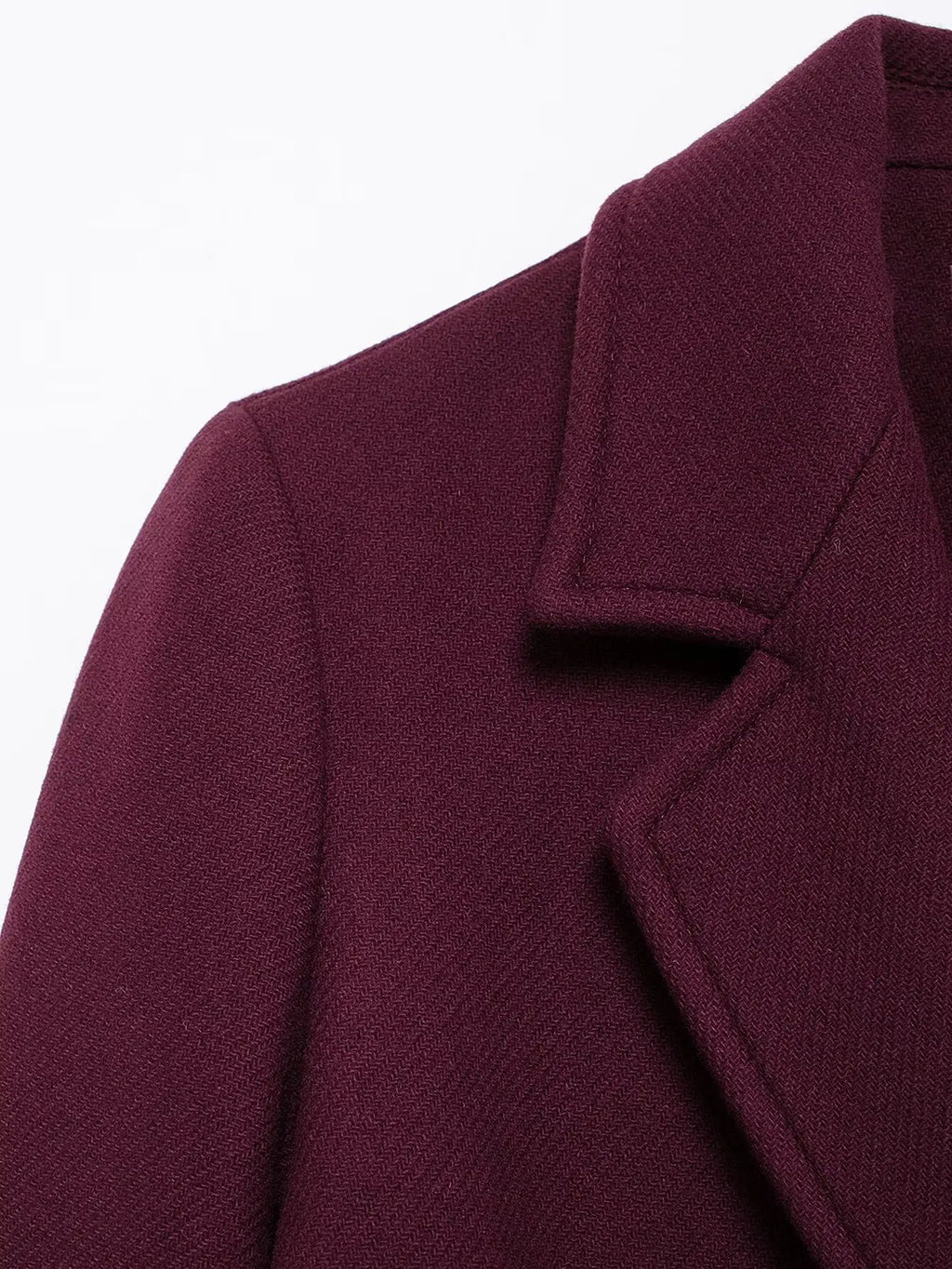 HH Women Fashion Burgundy Woolen Coat Double Breasted Long Sleeve Lapel Blends Jacket Autumn Winter High Street Outerwear