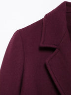 HH Women Fashion Burgundy Woolen Coat Double Breasted Long Sleeve Lapel Blends Jacket Autumn Winter High Street Outerwear