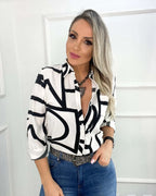 Women Geometric Print Shirt, Spring and Autumn Fashion Long-sleeved Shirts, Camisa Girls Chemise Size S M L XL XXL