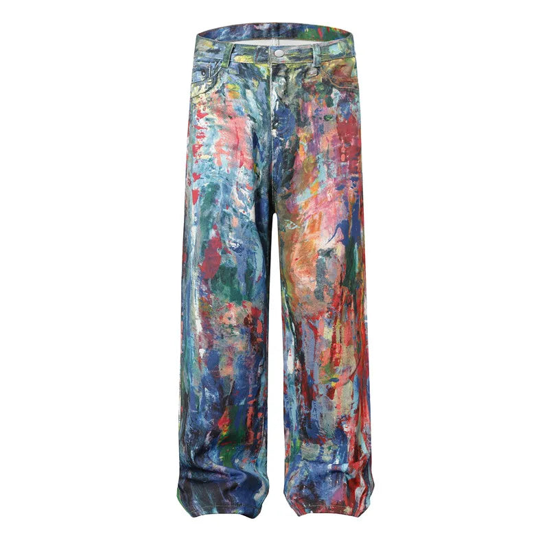2025 Ropa Y2K Streetwear Graffiti Painting Baggy Jeans Pants For Men Designer Clothes Colorblock Kanye Wide Leg Denim Trousers