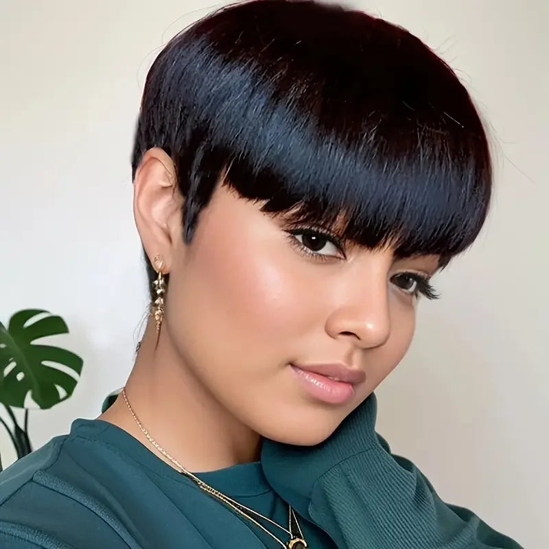 Short Pixie Cut Wig Human Hair For Women Machine Made Wigs With Bangs Brazilian Human Hair Wigs Cheap Pixie Cut WigsOn Sale Main image