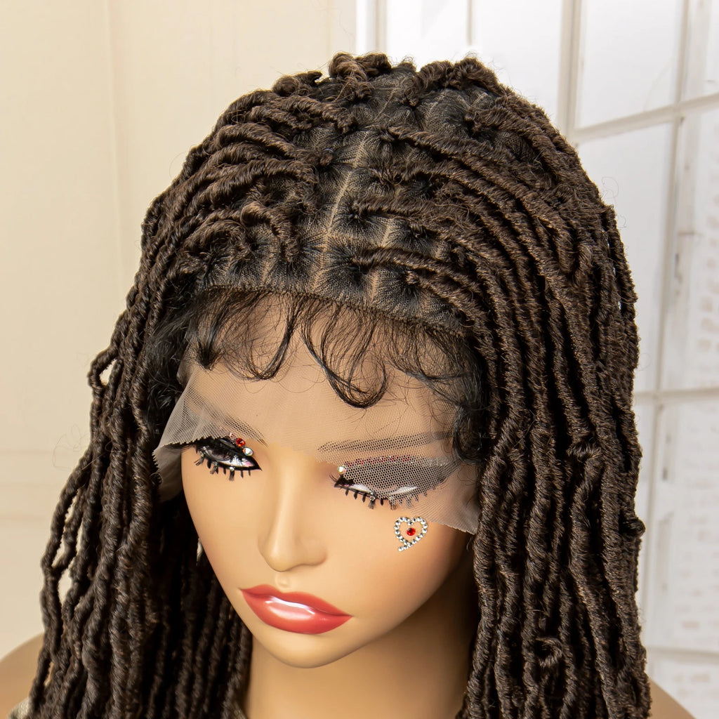 Synthetic Full Lace Locs Braided Wigs for Black Women 24 inches Knotless Box Dreadlock Braids Wig Lace Frontal Braiding Wig